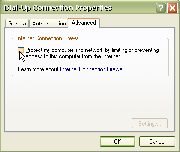 Internet Connection Firewall window